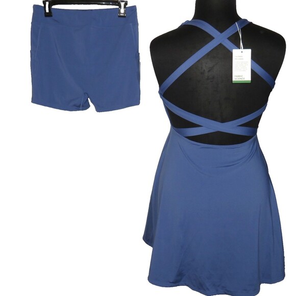 Halara Blue Strappy Backless Padded Mini Dress + Shorts Size Large - Picture 1 of 9
